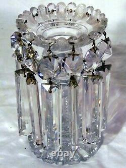 Pr French Crystal Continental Cut Glass Candlesticks Girondoles Lamps Prisms