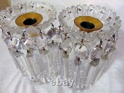 Pr French Crystal Continental Cut Glass Candlesticks Girondoles Lamps Prisms