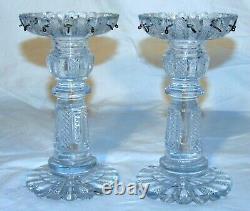 Pr French Crystal Continental Cut Glass Candlesticks Girondoles Lamps Prisms