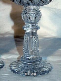 Pr French Crystal Continental Cut Glass Candlesticks Girondoles Lamps Prisms