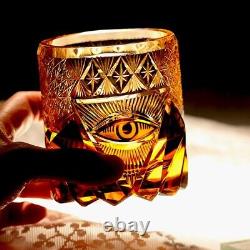 Premium Diamond Cut 8oz Whiskey Tumbler With Gift Pack/Coaster Amber Black