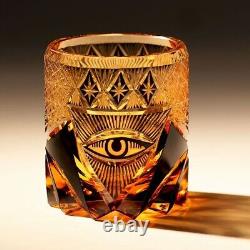 Premium Diamond Cut 8oz Whiskey Tumbler With Gift Pack/Coaster Amber Black