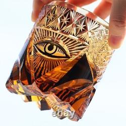 Premium Diamond Cut 8oz Whiskey Tumbler With Gift Pack/Coaster Amber Black