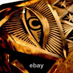 Premium Diamond Cut 8oz Whiskey Tumbler With Gift Pack/Coaster Amber Black