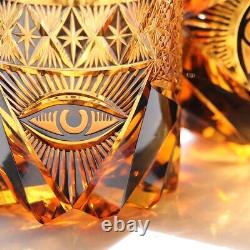 Premium Diamond Cut 8oz Whiskey Tumbler With Gift Pack/Coaster Amber Black