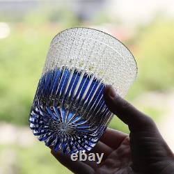 Premium Hand Cut To Clear Blue Lead Crystal Whiskey Bourbon Glass 11oz