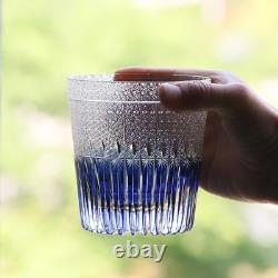 Premium Hand Cut To Clear Blue Lead Crystal Whiskey Bourbon Glass 11oz