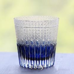 Premium Hand Cut To Clear Blue Lead Crystal Whiskey Bourbon Glass 11oz
