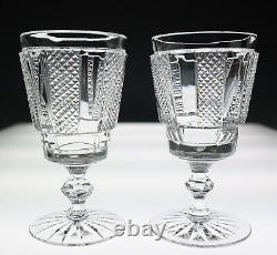 Pristine Pair Waterford Crystal Hibernia Cut Water Goblets Glasses Wine Irish
