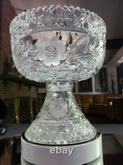 Punch Bowl & Stand Base American Brilliant period Cut Glass Crystal Keifer Bros
