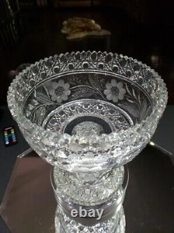 Punch Bowl & Stand Base American Brilliant period Cut Glass Crystal Keifer Bros