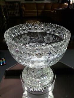 Punch Bowl & Stand Base American Brilliant period Cut Glass Crystal Keifer Bros