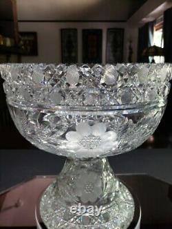 Punch Bowl & Stand Base American Brilliant period Cut Glass Crystal Keifer Bros