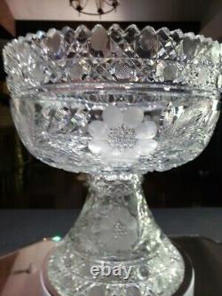 Punch Bowl & Stand Base American Brilliant period Cut Glass Crystal Keifer Bros