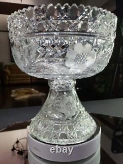 Punch Bowl & Stand Base American Brilliant period Cut Glass Crystal Keifer Bros