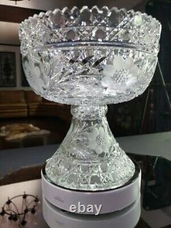 Punch Bowl & Stand Base American Brilliant period Cut Glass Crystal Keifer Bros