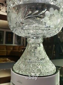 Punch Bowl & Stand Base American Brilliant period Cut Glass Crystal Keifer Bros