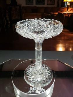 Quality 9 Compote Bowl American Brilliant Cut Glass Crystal bubble hollow stem