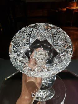 Quality 9 Compote Bowl American Brilliant Cut Glass Crystal bubble hollow stem