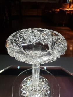 Quality 9 Compote Bowl American Brilliant Cut Glass Crystal bubble hollow stem