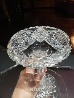 Quality 9 Compote Bowl American Brilliant Cut Glass Crystal bubble hollow stem