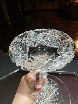 Quality 9 Compote Bowl American Brilliant Cut Glass Crystal bubble hollow stem