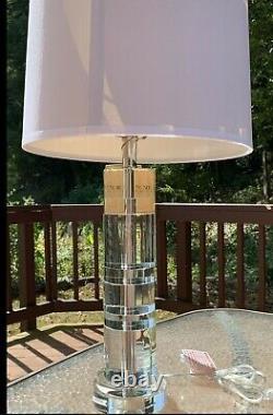 RALPH LAUREN FARRAH TABLE LAMP CRYSTAL CUT ETCHED GLASS COLUMN withSILVER ACCENTS