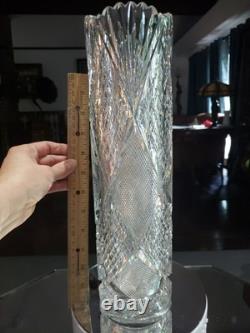RARE 14 Cylinder VASE American Brilliant Period Cut Glass Crystal THATCHER BROS