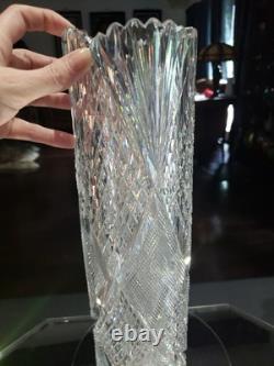 RARE 14 Cylinder VASE American Brilliant Period Cut Glass Crystal THATCHER BROS