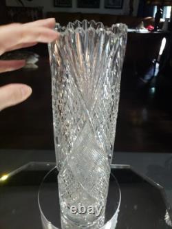 RARE 14 Cylinder VASE American Brilliant Period Cut Glass Crystal THATCHER BROS