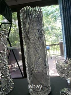 RARE 14 Cylinder VASE American Brilliant Period Cut Glass Crystal THATCHER BROS