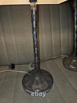 RARE 18 Art Deco French Crystal Cut Glass Candlestick Lamps Lavender Amethyst