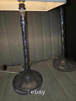 RARE 18 Art Deco French Crystal Cut Glass Candlestick Lamps Lavender Amethyst