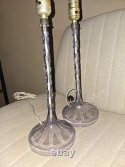 RARE 18 Art Deco French Crystal Cut Glass Candlestick Lamps Lavender Amethyst