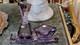 RARE AMETHYST Heavy Cut Crystal Glass DRESSER SET Perfume, Box and Tray Signed