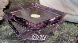 RARE AMETHYST Heavy Cut Crystal Glass DRESSER SET Perfume, Box and Tray Signed