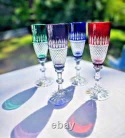 RARE Ajka Hungarian Crystal Cut to Clear Colorful Champagne Flute Glasses 4pc