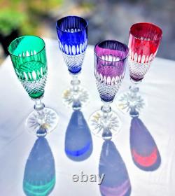 RARE Ajka Hungarian Crystal Cut to Clear Wine/ Champagne Flute Glasses 4pc