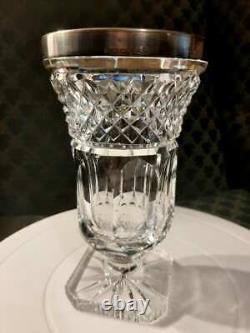 RARE! Beautiful Cut Crystal Vase / Glass 925 STERLING RIM HEAVY