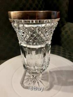 RARE! Beautiful Cut Crystal Vase / Glass 925 STERLING RIM HEAVY