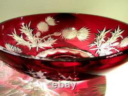 RARE CAESAR CRYSTAL THISTLE SVARC Large Red Bowl Hand Cut to Clear Czech