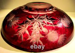 RARE CAESAR CRYSTAL THISTLE SVARC Large Red Bowl Hand Cut to Clear Czech