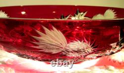 RARE CAESAR CRYSTAL THISTLE SVARC Large Red Bowl Hand Cut to Clear Czech