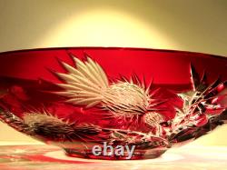 RARE CAESAR CRYSTAL THISTLE SVARC Large Red Bowl Hand Cut to Clear Czech