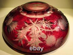RARE CAESAR CRYSTAL THISTLE SVARC Large Red Bowl Hand Cut to Clear Czech