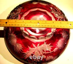 RARE CAESAR CRYSTAL THISTLE SVARC Large Red Bowl Hand Cut to Clear Czech