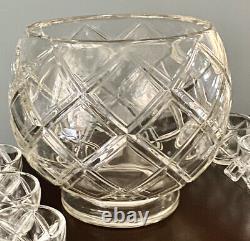 RARE COLONY Heavy Glass Crystal Punch Bowl 12 Cups Deep Cut Diamond MURFRESBORO