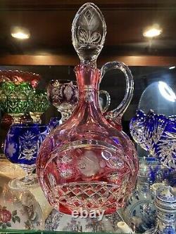 RARE Cranberry Ruby Red Cut to Clear Etched Instalgia Roses Crystal Decanter