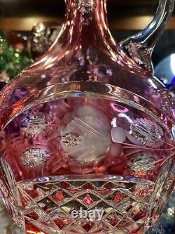 RARE Cranberry Ruby Red Cut to Clear Etched Instalgia Roses Crystal Decanter