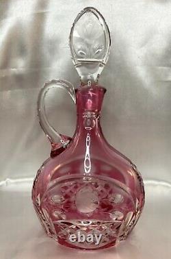RARE Cranberry Ruby Red Cut to Clear Etched Instalgia Roses Crystal Decanter